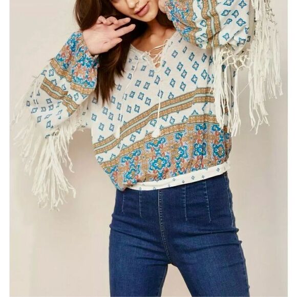 Free People Macra Maze Me Blouson Top  Size XS - Picture 9 of 10